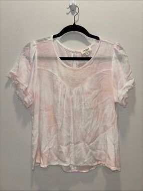 Umgee Crinkled Raw Hem Short Sleeve Blouse